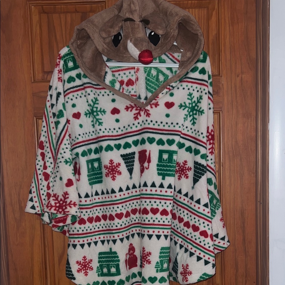 Festive Reindeer Hooded Poncho